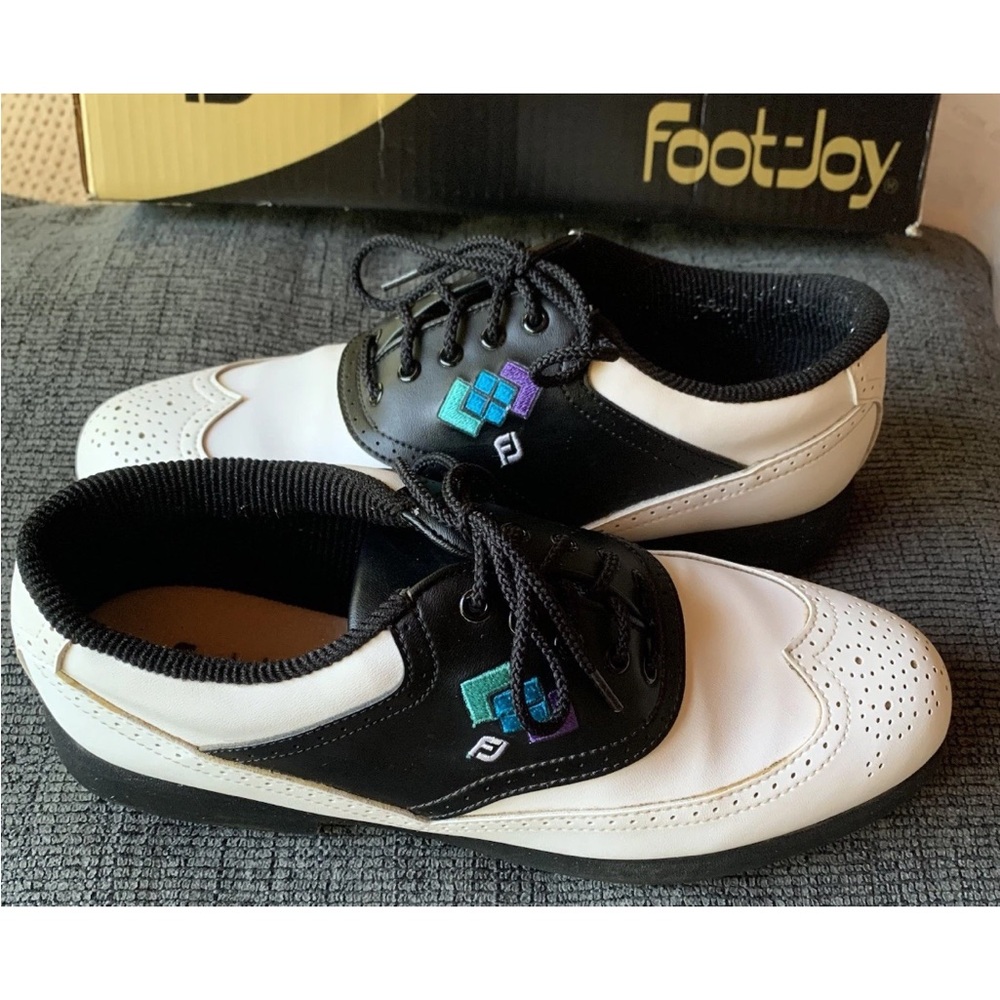Vintage FootJoy Green Joys Lite-Spike Black & White Oxfords